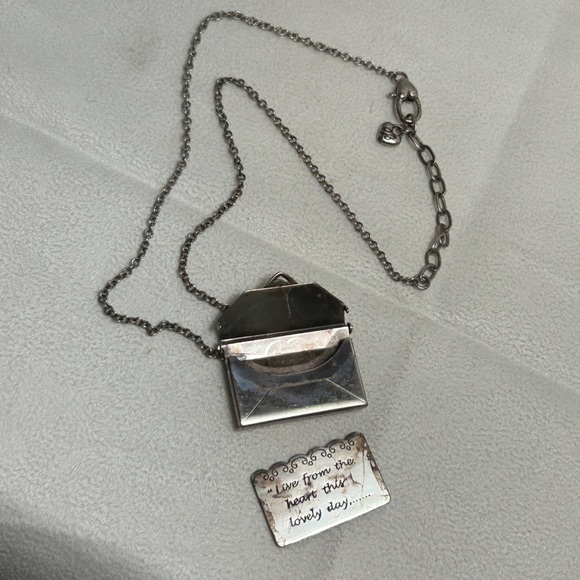 Brighton Heart Notes Necklace Envelope Silver Plated Vintage 18" - Picture 8 of 14